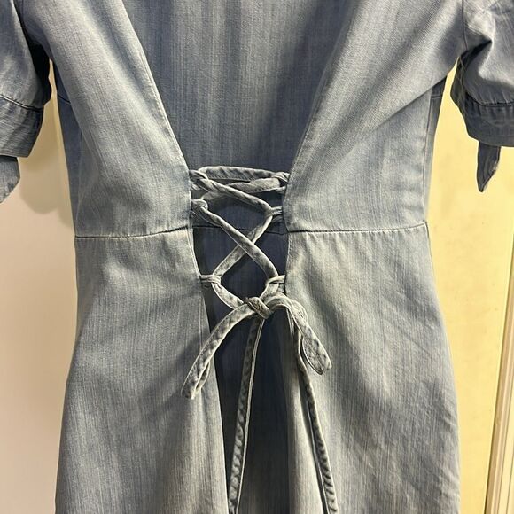 Blue Pair by Francesca’s Lyocell Short Sleeve Button Down Mini Dress- Medium - Picture 11 of 16
